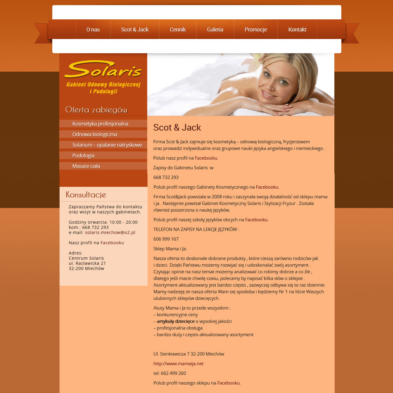 Strona internetowa lokalnej firmy kosmetycznej Centrum Solaris